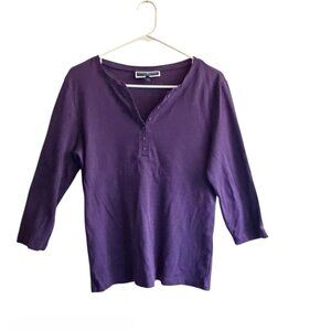 Karen Scott Purple Long Sleeved Cotton Top